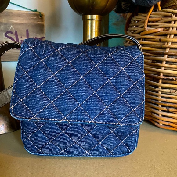 Handbags - Blue Quilted Denim Crossbody Bag